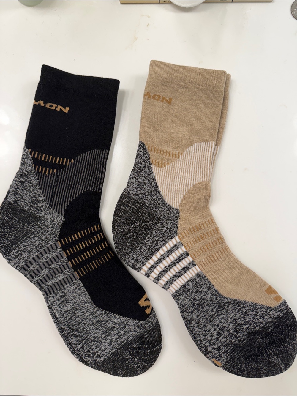 Salomon Two-Pack Athletic Crew Socks in Black & Tan